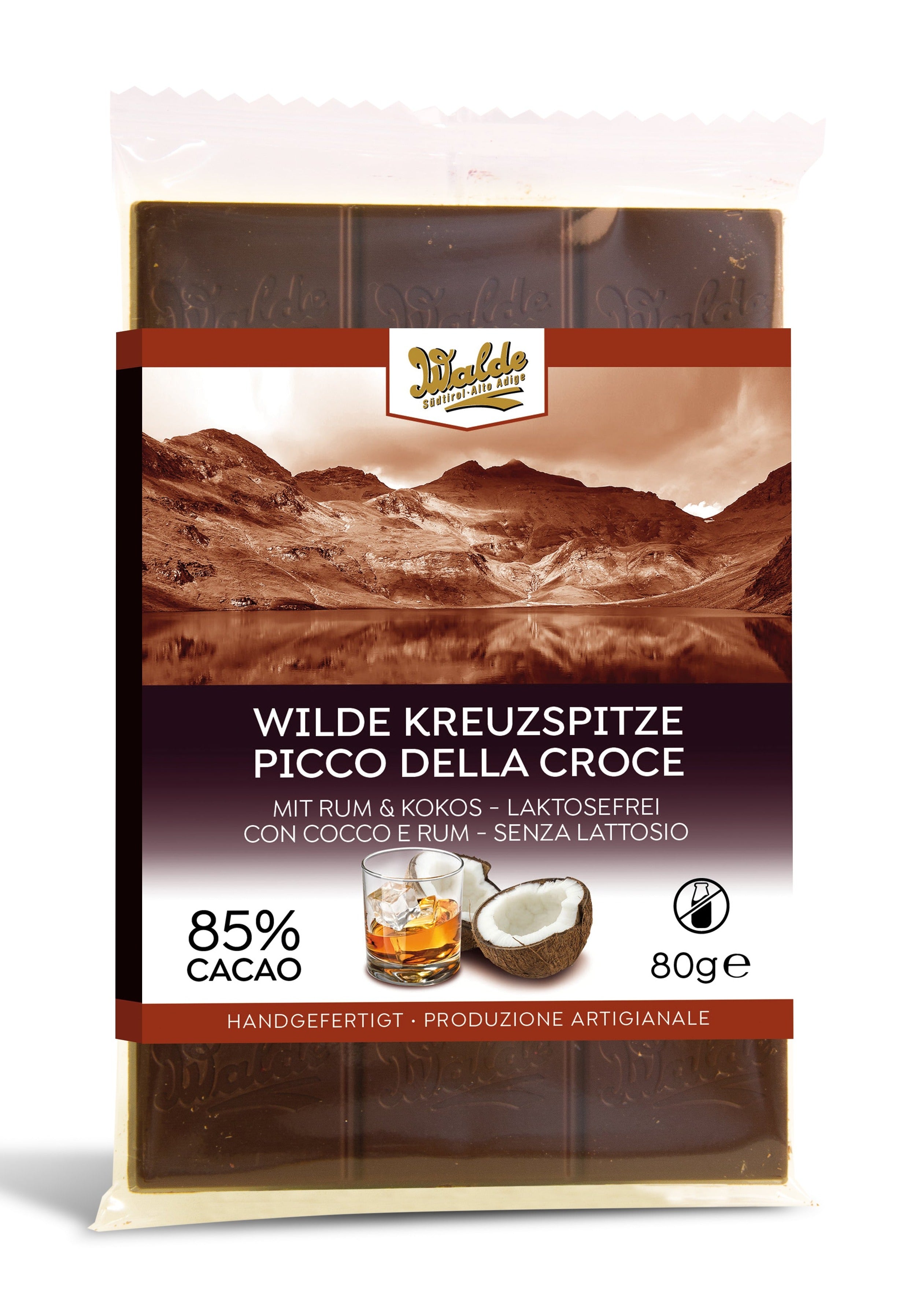 PICCO DELLA CROCE - tavoletta fondente (85%) senza lattosio al cocco e rum