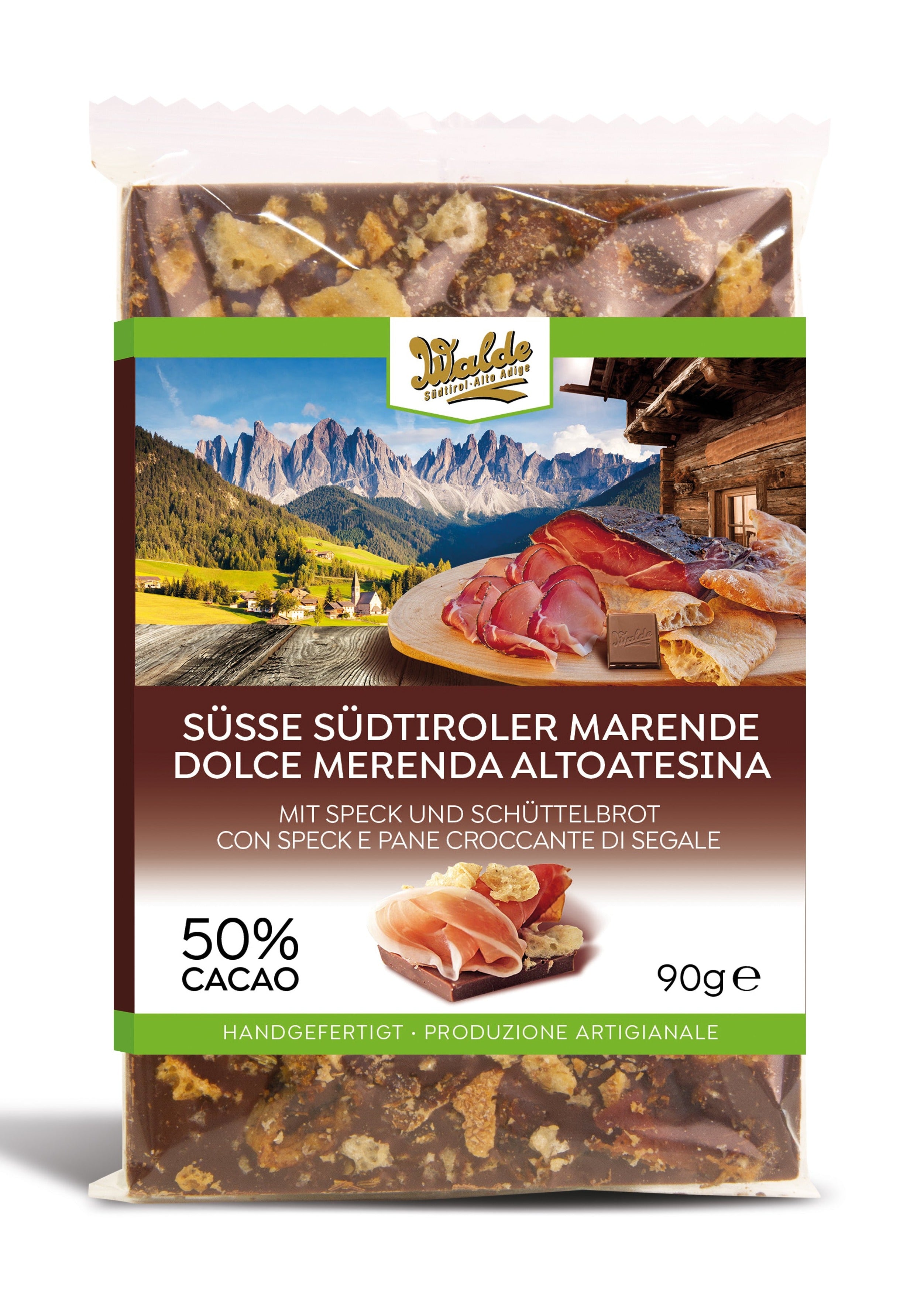 DOLCE MERENDA ALTOATESINA - tavoletta al latte (50%) con speck e pane croccante di segale