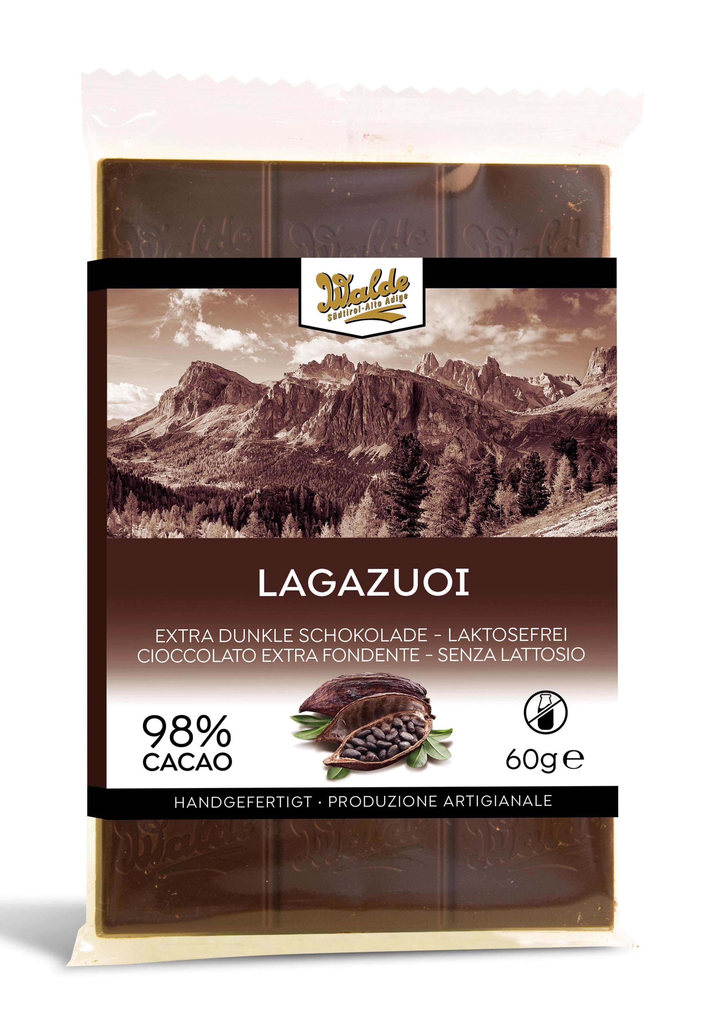 LAGAZUOI - extra dunkle und laktosefreie Schokolade 98%